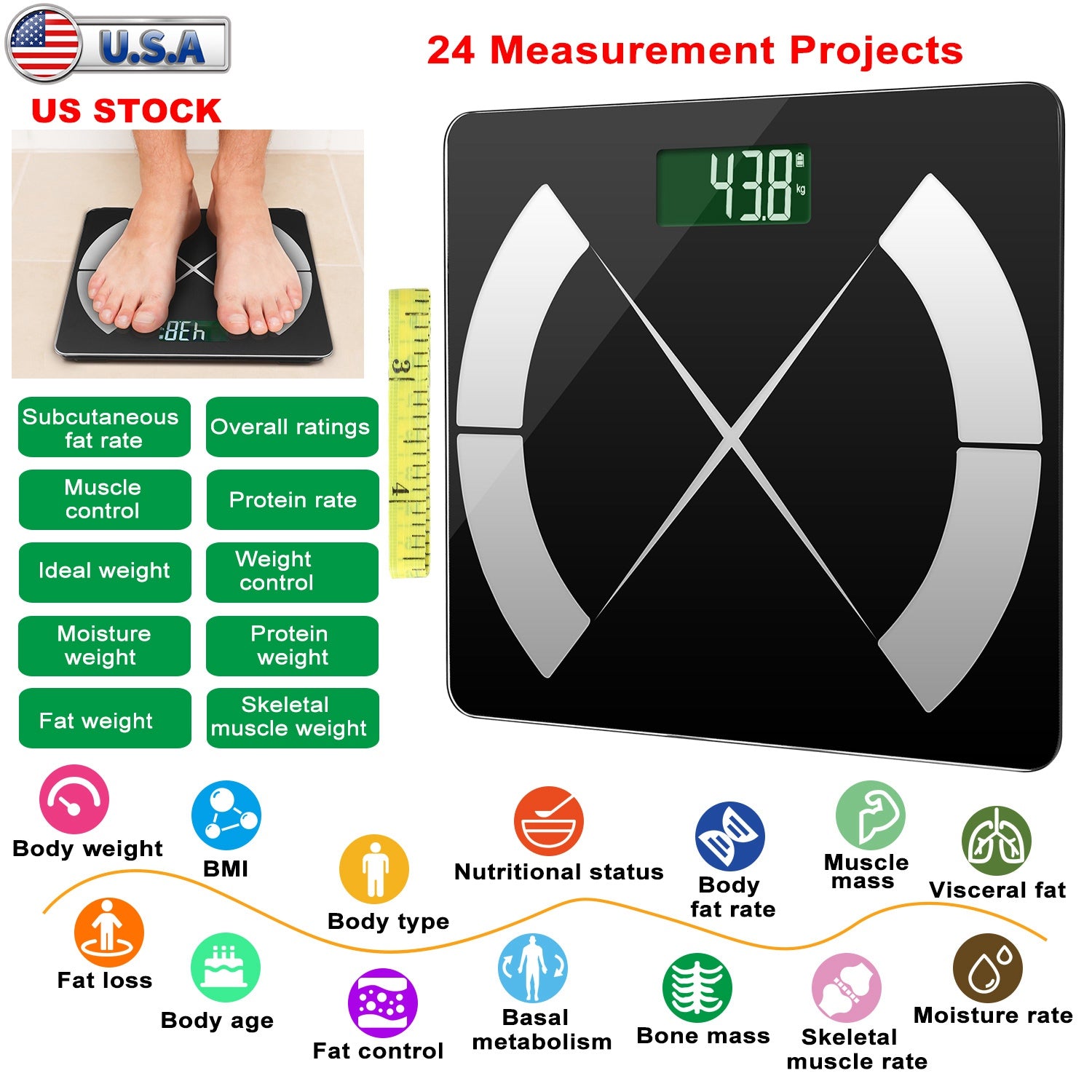 Smart Body Composition Scale Fat Monitor Digital APP Scale BMI Health Analyzer