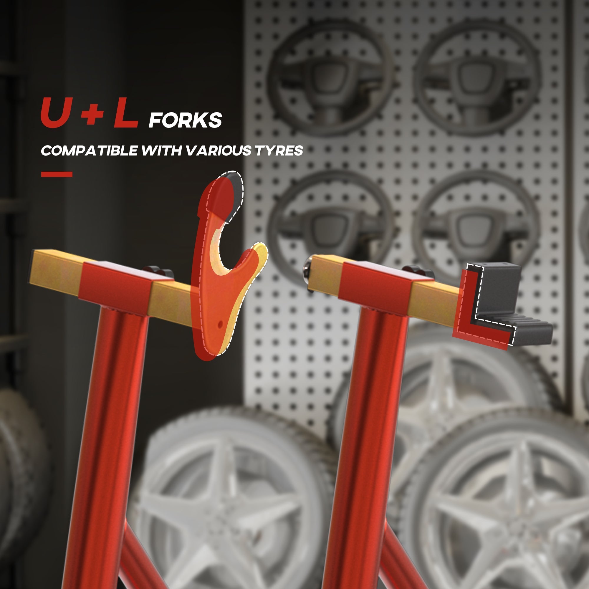 HOMCOM Motorcycle Rear Wheel Stand, Universal Motorcycle Lift with U + L Swingarm Spool, Red 