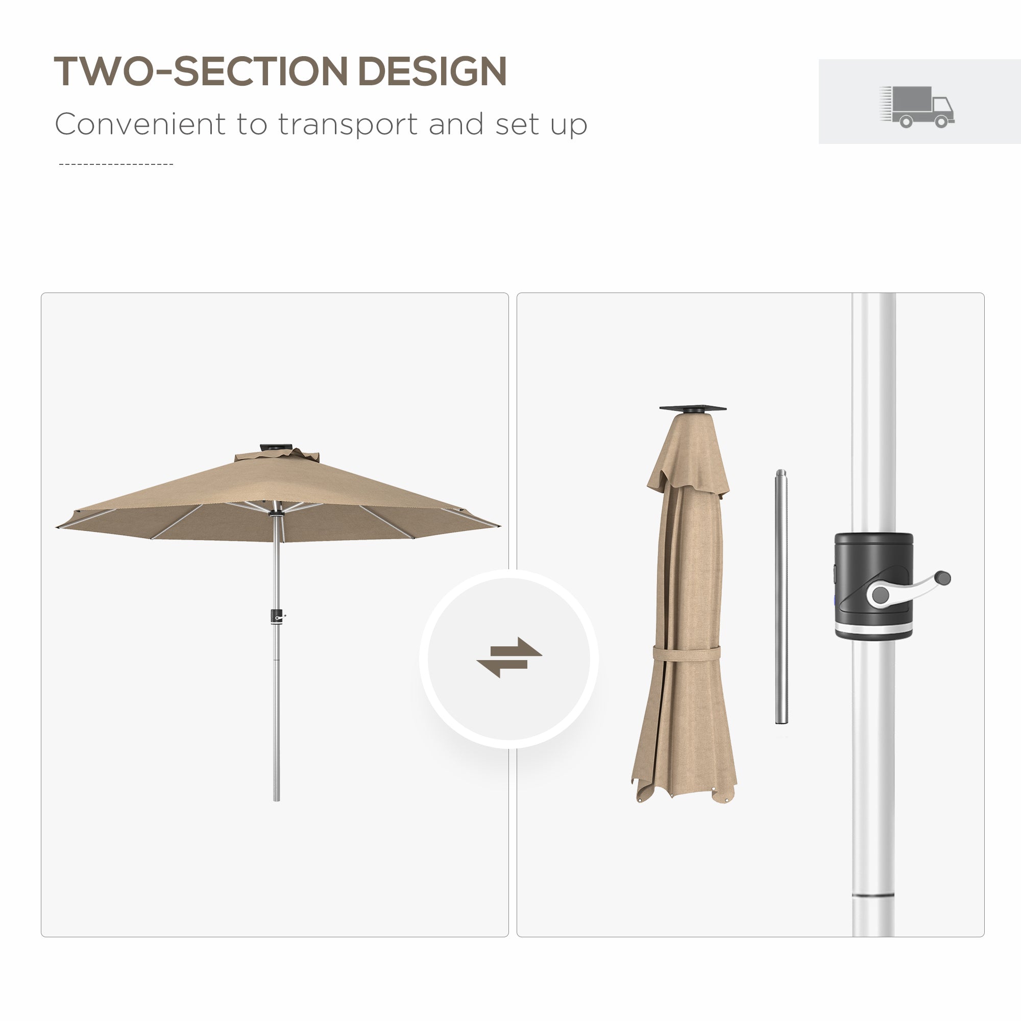 Outsunny Solar Illumination Shade: LED Lighted Patio Umbrella with 4 Lighting Modes, USB Charging Outdoor Deck Khaki 