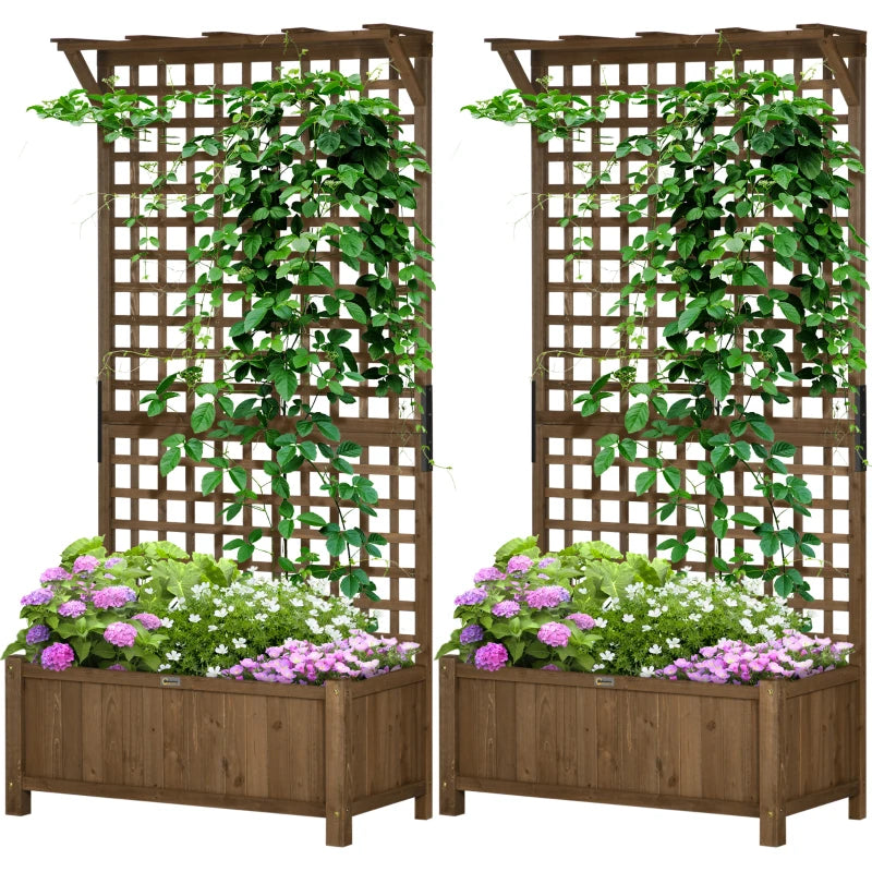 Wood Planter with Trellis for Vine Climbing, Raised Garden Bed, Privacy Screen for Backyard, Patio, Deck, Coffee