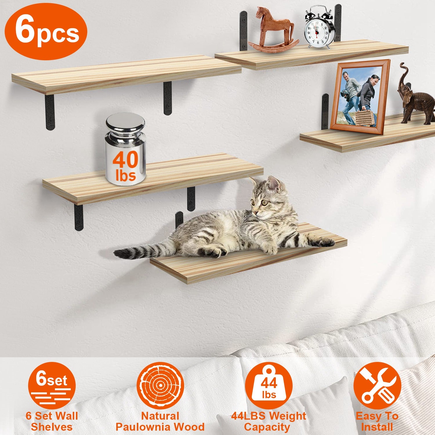 6 Sets Floating Shelves 15.74x5.74Inch Wall Mounted Shelves Wood Storage Shelves Metal Bracket Hanging Display Shelf Wall Organizer for Living Room Ba