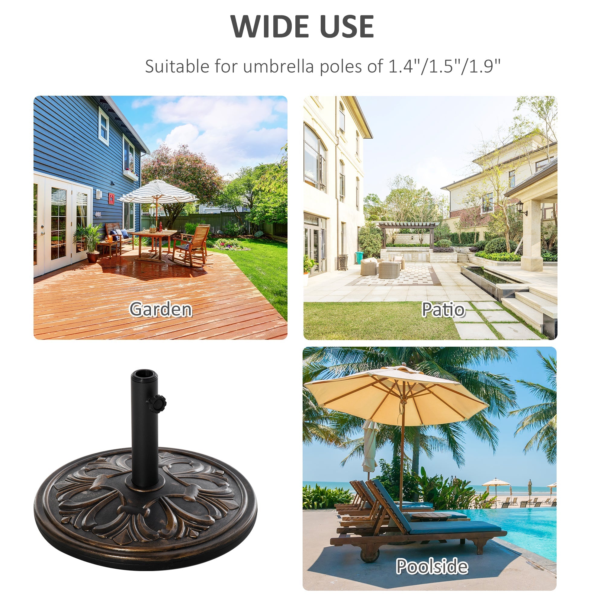 Outsunny Umbrella Base: 29lb Heavy Duty Round Concrete Parasol Stand for Outdoor Patio Garden Bronze 