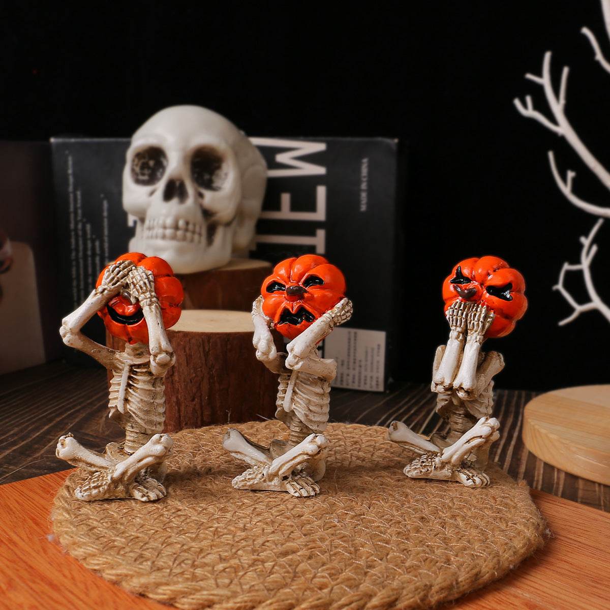 Pumpkin Head Skull Doll Ornaments Home Halloween Layout Props 