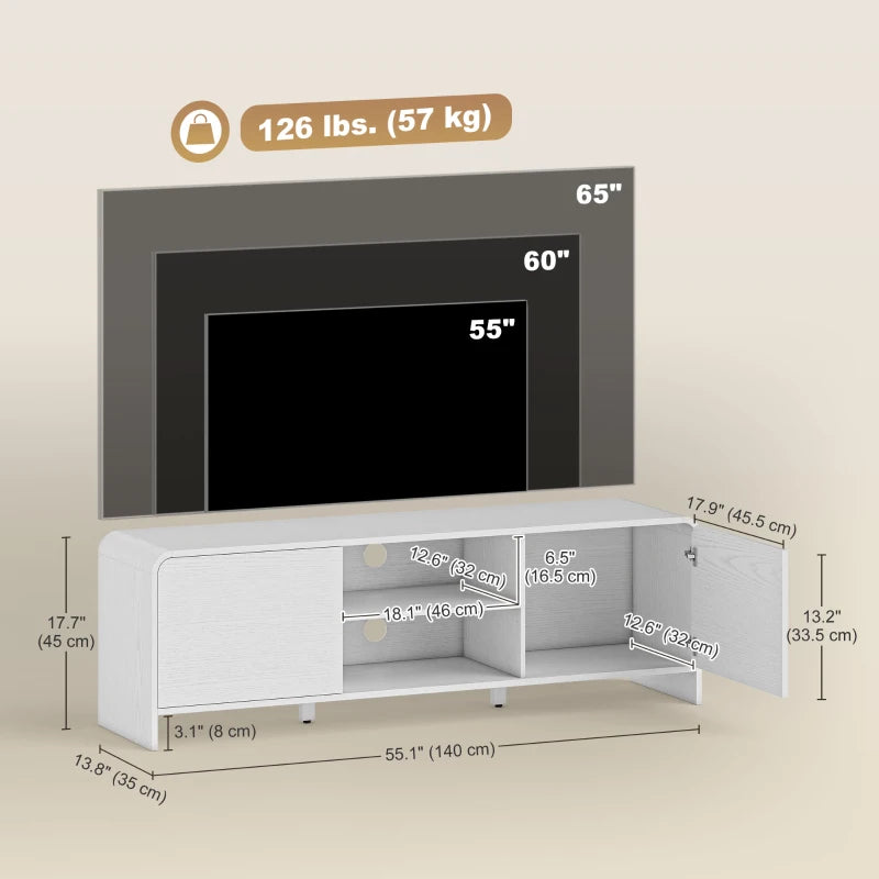 TV Stand for up to 65 Inch TV, Nordic Entertainment Center with 2 Cabinets and 2 Open Shelves for Living Room, White