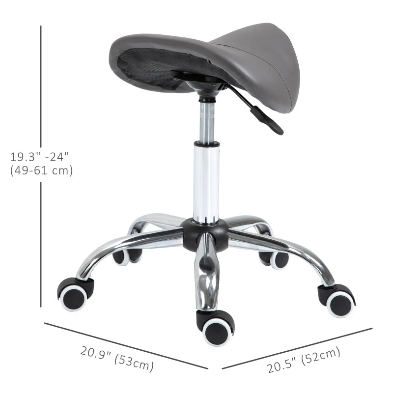 Adjustable Hydraulic Rolling Salon Stool Swivel Saddle Chair Spa Beauty Seat PU Leather, Grey