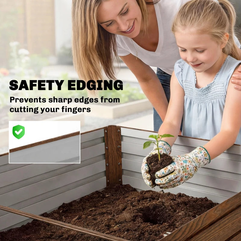 5' x 3' x 2' Raised Garden Bed, Galvanized Planter Box for Growing Flowers, Herbs and Vegetables Dark Brown Wood Effect