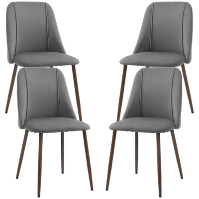HOMCOM Upholstered Dining Chairs Set of 4, Velvet Accent Chair with Back and Wood-grain Steel Leg for Kitchen, Dark Grey 