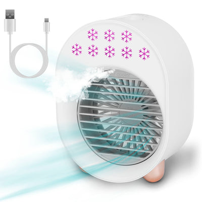 4 In 1 Portable Mini Desktop Air Conditioner Fan Water Mist Cooling Fan USB Rechargeable Humidifier Fan Evaporative Air Cooler 3 Wind Modes Colorful L 