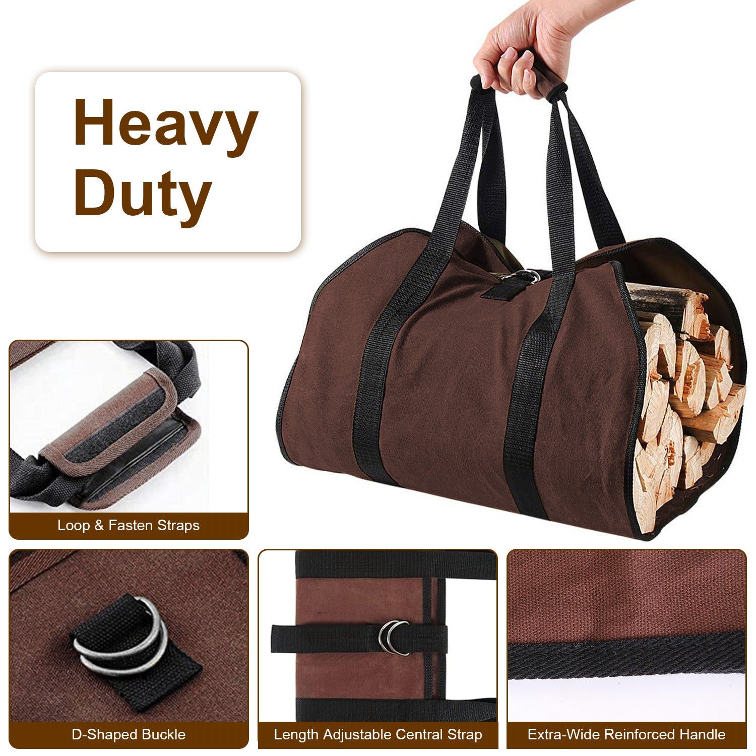 Firewood Carrier Bag with Handle Durable Wear-Resistant Fireplace Logs Holder Side Opening Wood Storage Carrying Bag For Indoor Fireplace Outdoor Camp