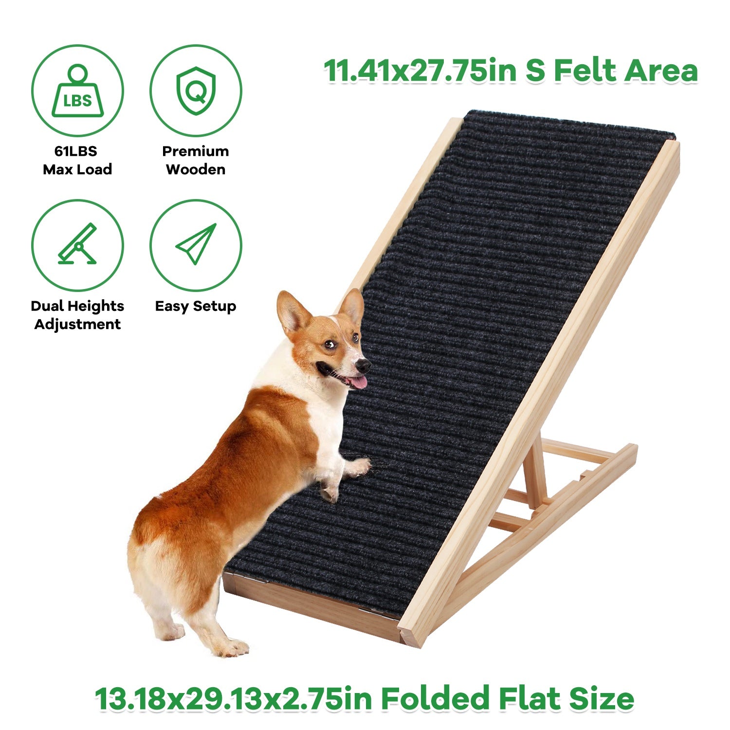 Foldable Wooden Dog Ramp for High Beds Non Slip 4 Heights Adjustable Pet Cat Ramp for Couch Car SUV 176LBS Load