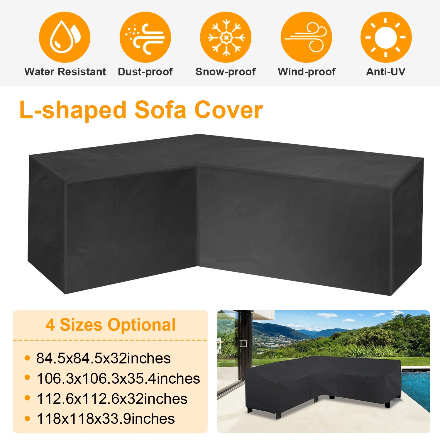 84.5x84.5x32inches Outdoor L Shape Sofa Covers Water Resistant Dustproof Furniture Covers Sectional Sofa Protectors Table Chair Cover Garden Patio