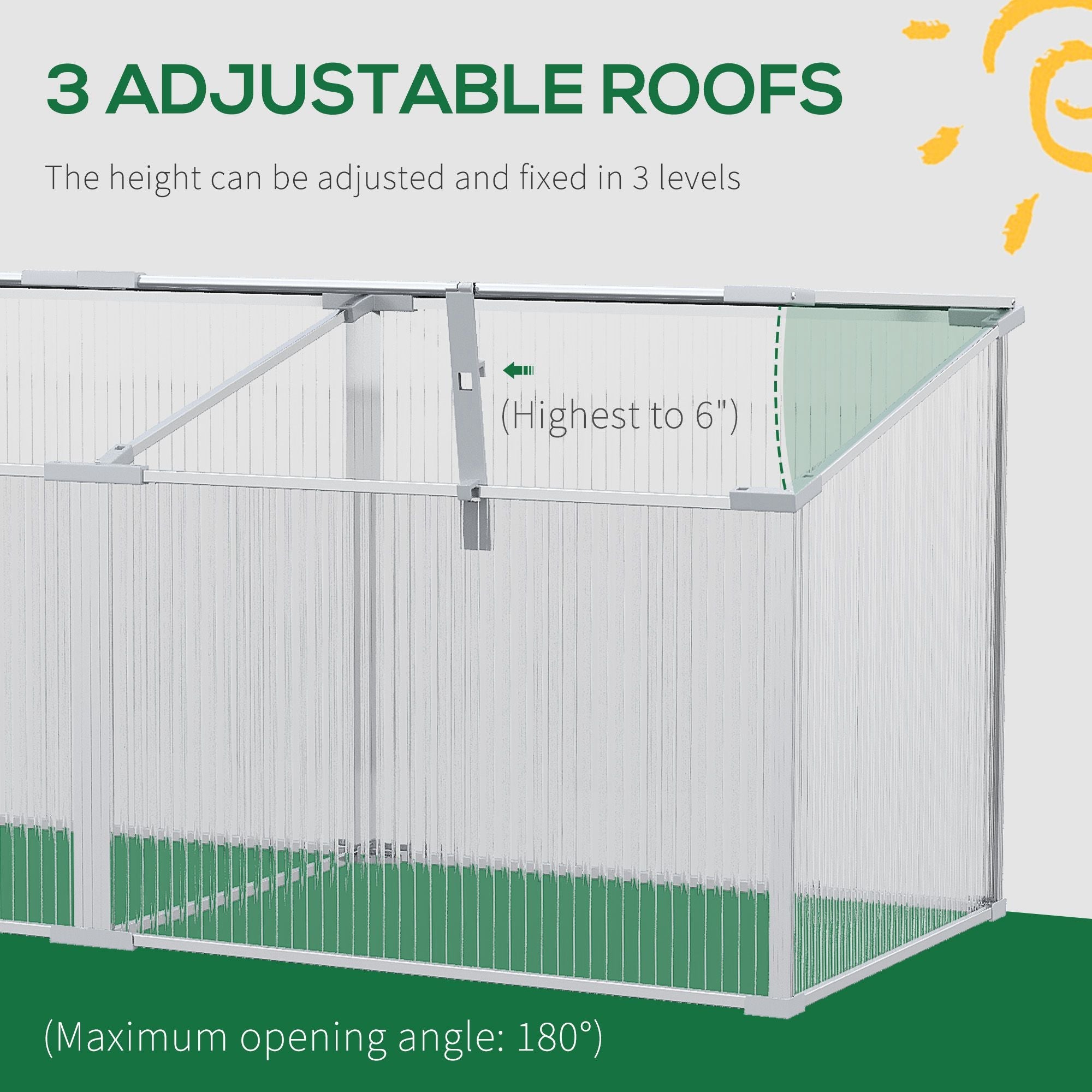 Outsunny Aluminum Cold Frame Greenhouse: Portable Raised Garden Bed with Openable Top, 71x21x20in 