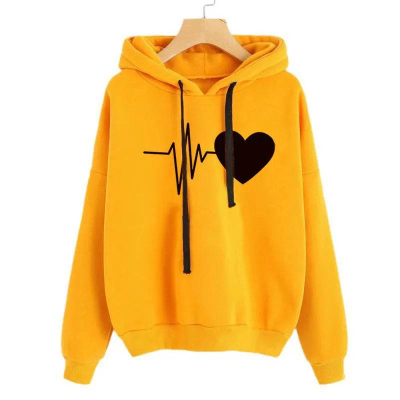 Unisex Heart Print Streetwear Hoodies sweatshirt Pullover Long Sleeve Clothes 