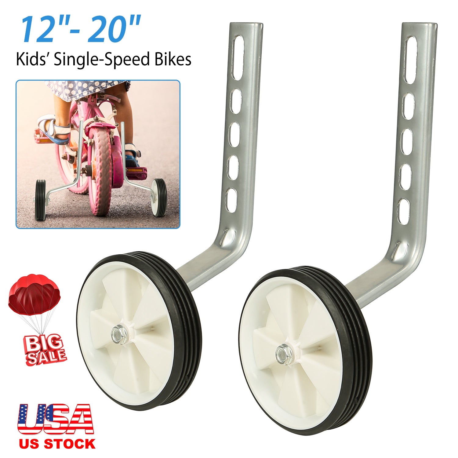 Bicycle Training Wheels Adjustable Kids Children Bike Stabilizer Wheel for 12"- 20" Bike 