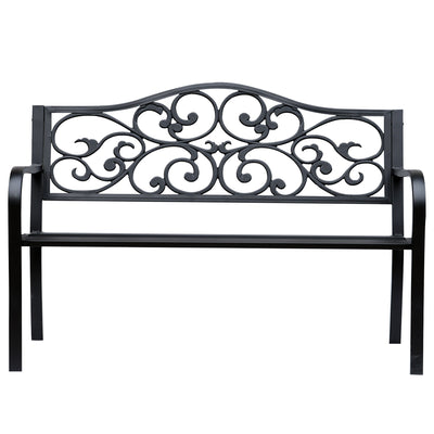 Outsunny Garden Bench Outdoor Loveseat with Vintage Floral Pattern Cast Metal, 50" x 23.6" x 35", Black 
