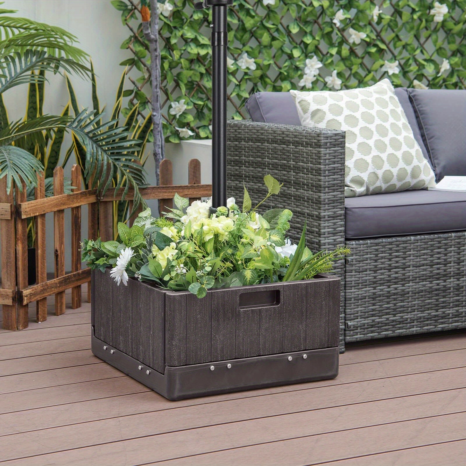 Multigot Patio 175lbs Fillable Umbrella Base w/Table Tray Wheeled 3-in-1 Stand Outdoor 