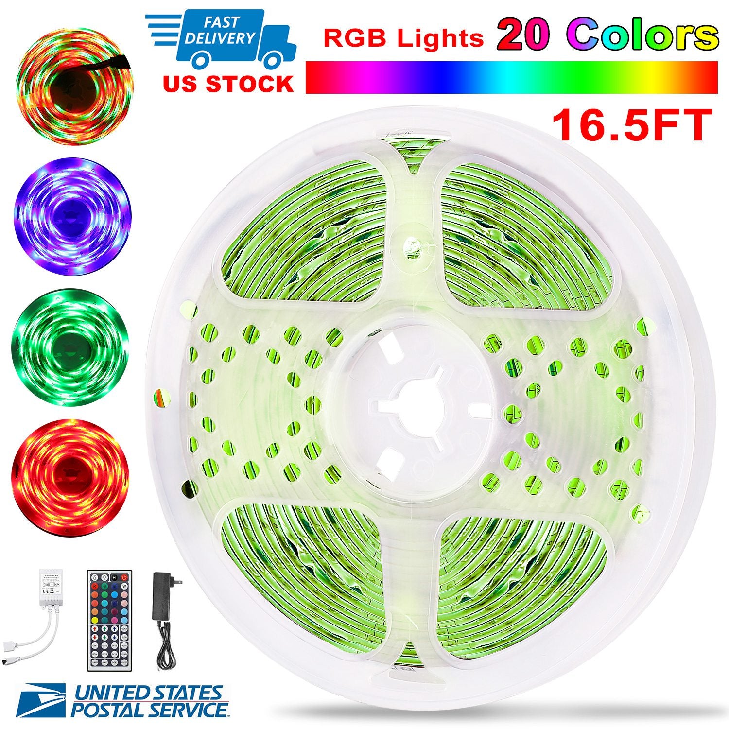 300 LEDs Strip Lights 5M/16.5ft 20 Colors RGB LED Strip IP65 Waterproof w/ Remote