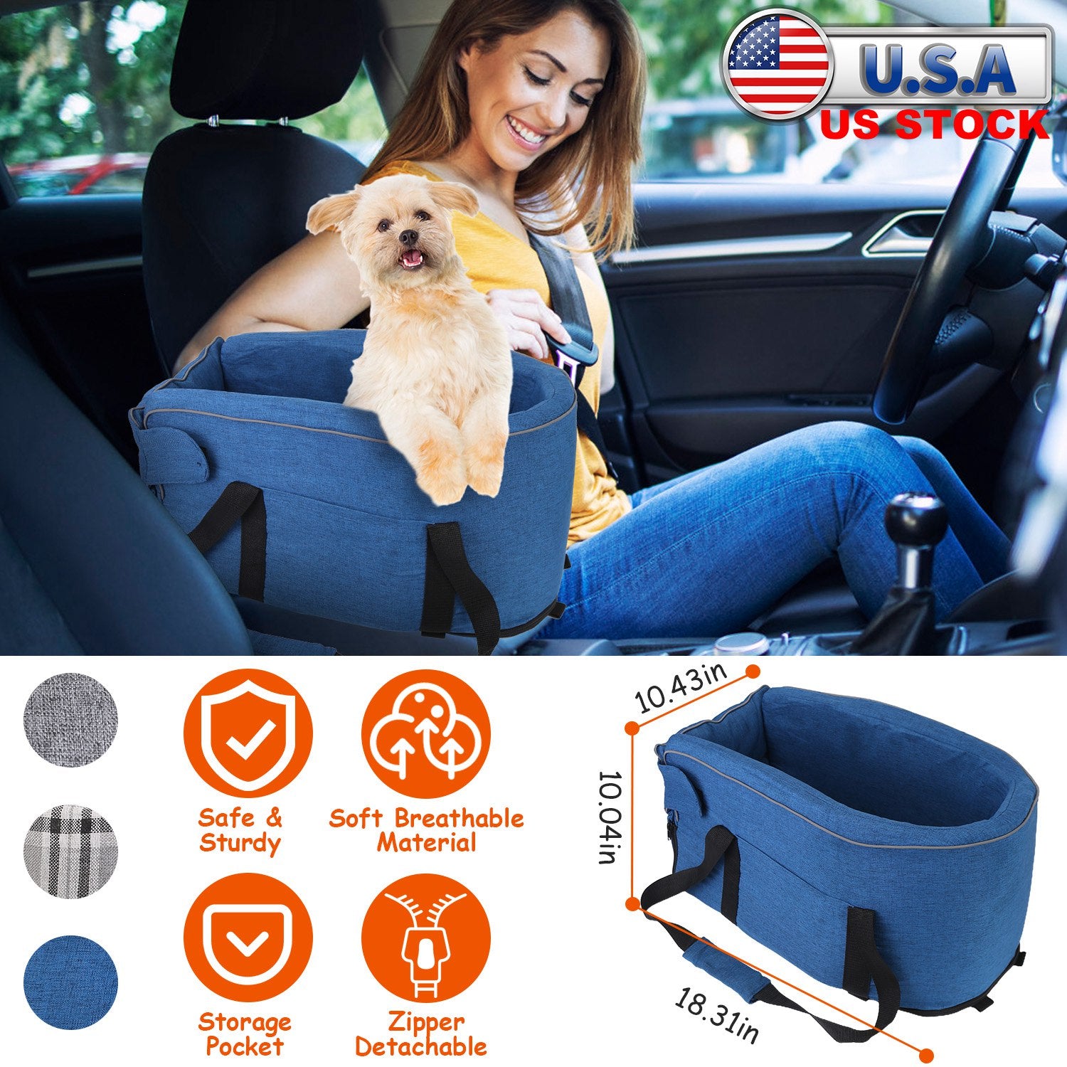 Console Pet Car Seat with Storage Pocket Booster Car Seat Portable Pet Travel Bag Machine Washable Pet Seat Fit For Small Dog Cat