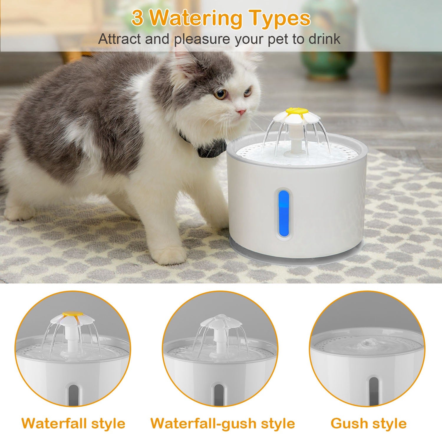 2.4L Automatic Dog Cat Water Fountain Electric LED Pet Flower Water Dispenser Ultra Silent Health Cat Waterer Auto Off Level Window 