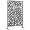 Outsunny Metal Outdoor Privacy Screen Decorative Divider with Stand Ground Stakes for Garden Backyard Black