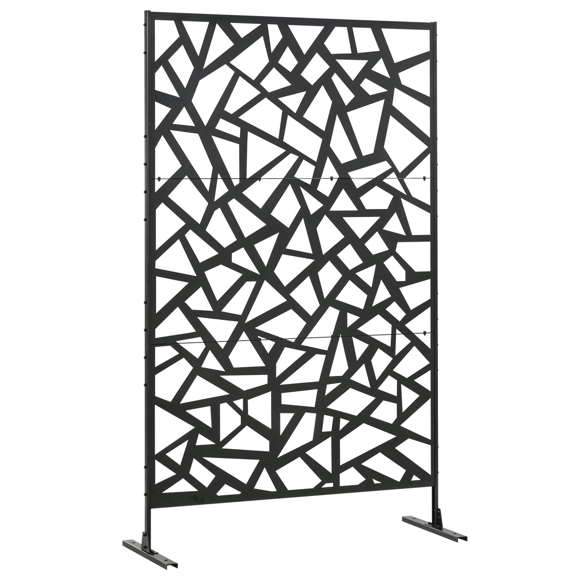 Outsunny Metal Outdoor Privacy Screen Decorative Divider with Stand Ground Stakes for Garden Backyard Black 