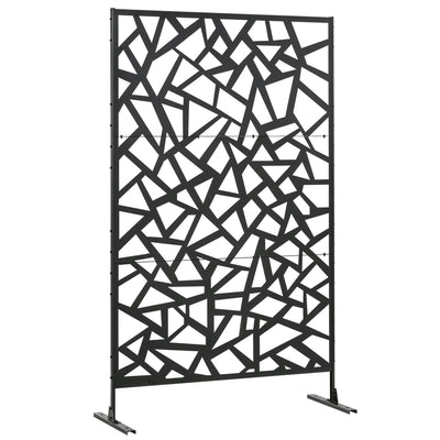 Outsunny Metal Outdoor Privacy Screen Decorative Divider with Stand Ground Stakes for Garden Backyard Black 