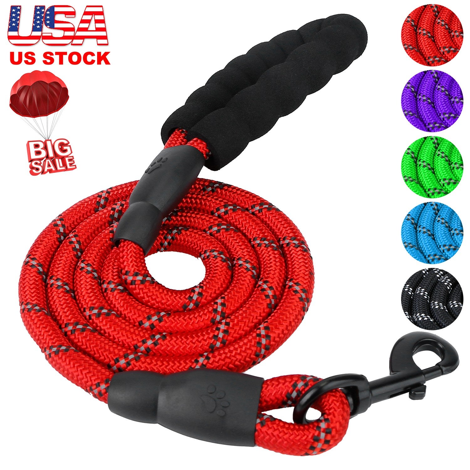 5FT Dog Leash Dog Training Walking Lead w/ Foam Handle Highly Reflective Treads Strong Nylon Dog Rope For Small Medium Dogs