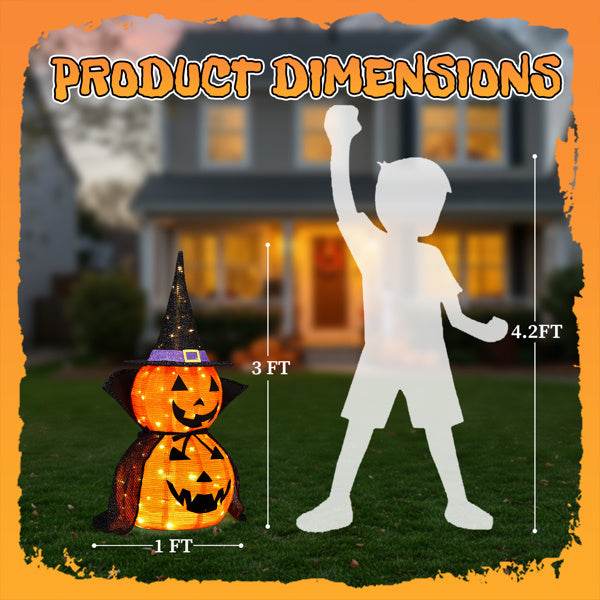 2Packs 3FT Halloween Collapsible Lighted Pumpkin Decoration, 176 LED Pop-Up Pumpkin Lamp With Cape, Plug In Halloween Jack-O-Lantern With Metal Stand For Indoor Outdoor Garden Patio Party Decor 