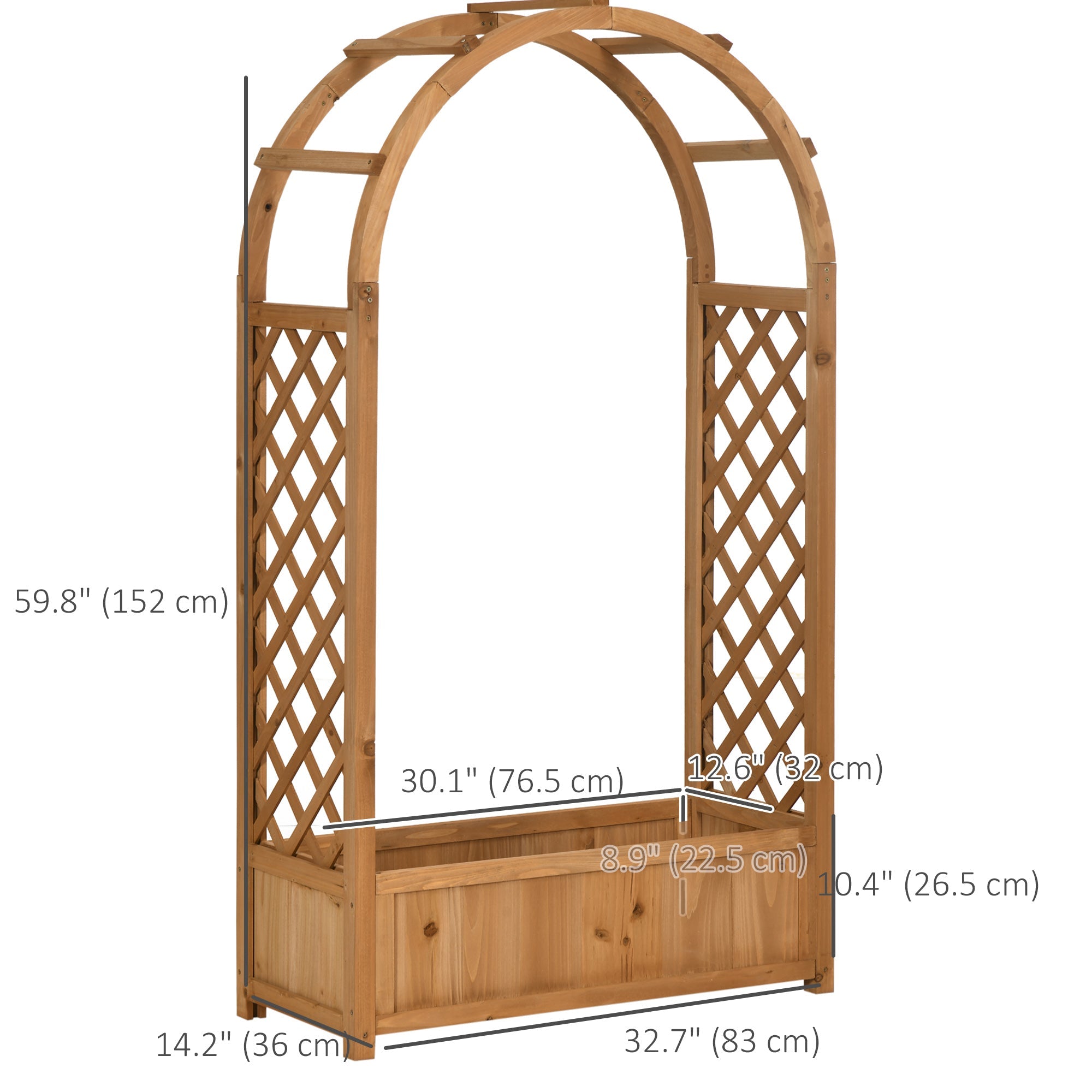 Outsunny Raised Garden Bed with Arch Trellis, Freestanding Outdoor Planter Box for Vine Climbing Plant Flower Herb, Brown 