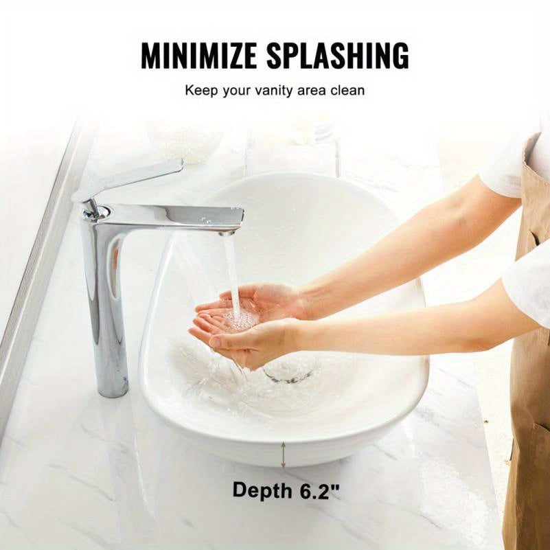Modern Oval Ceramic Vessel Bathroom Sink | 23.3x14.2 Inch White Basin with Chrome Faucet | Contemporary Design for Home Decor | Smooth, Glossy Finish | Ideal for Stylish Bathrooms, Bathroom Decor And Accessories 
