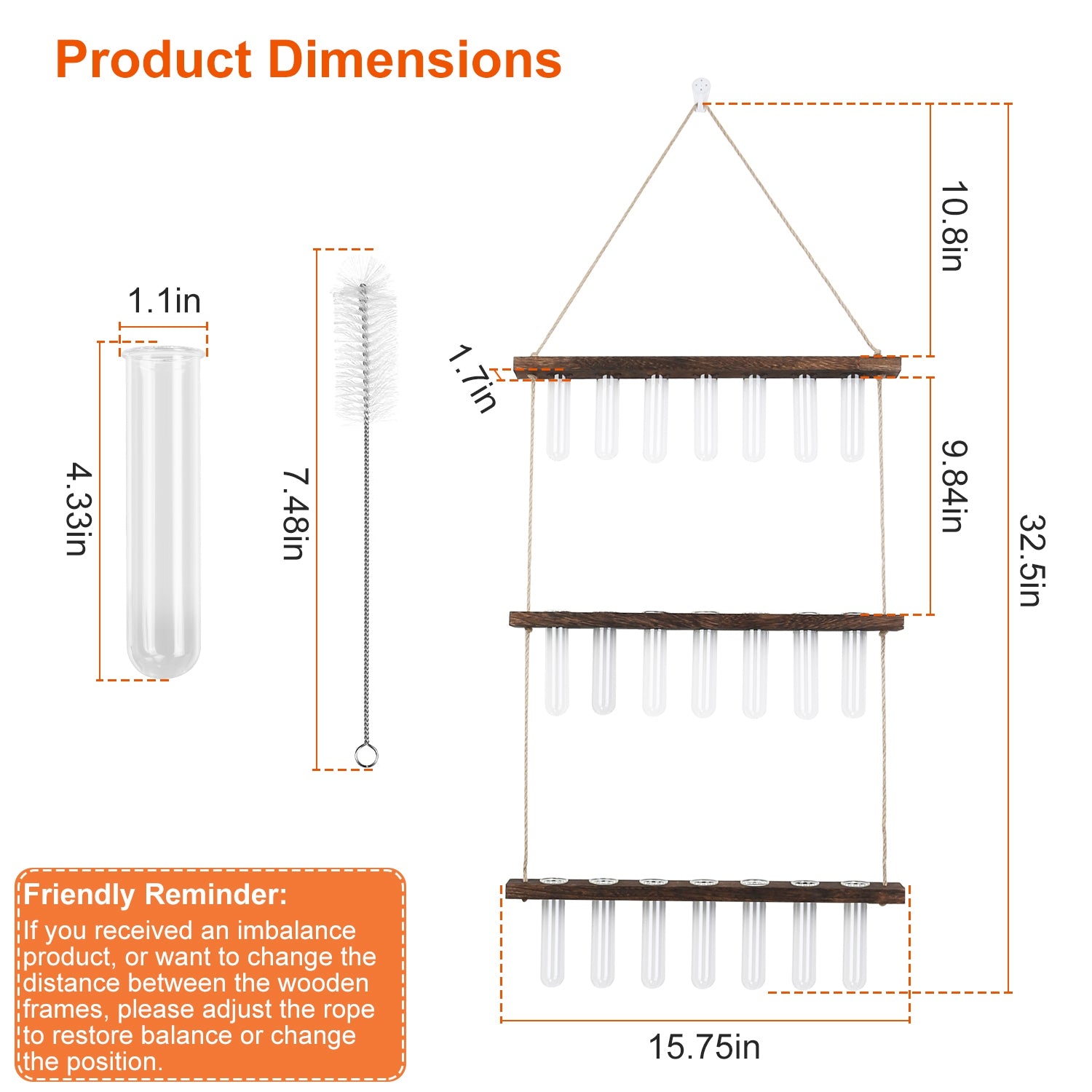 3-Tier Wall Hanging Planter Glass Hydroponic Vase Plant Flower Propagation Tube Planter Terrarium with Wooden Stand 