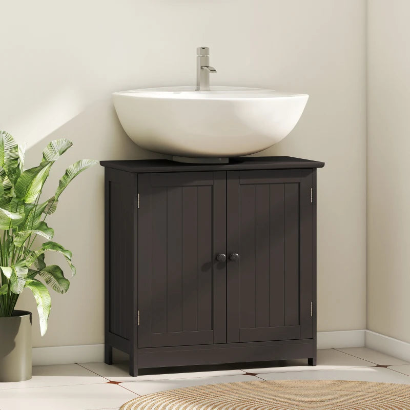 Bathroom Vanity, 24" Pedestal Sink Bathroom Vanity Furniture with 2 Doors and Shelf, Coffee