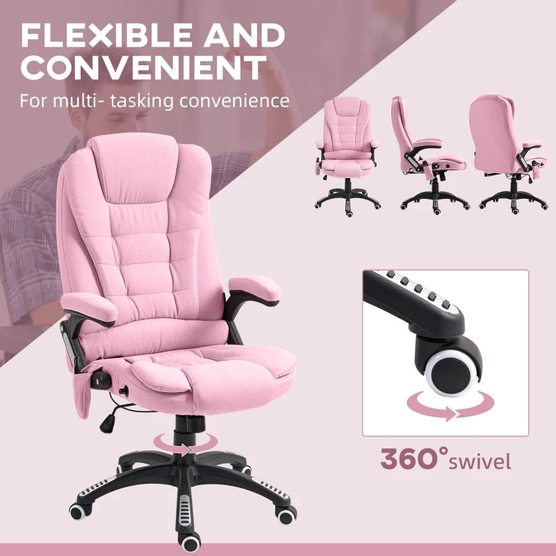 6 Point Vibrating Massage Home Office Chair High Back Executive Chair with Reclining Back, Swivel Wheels, Pink