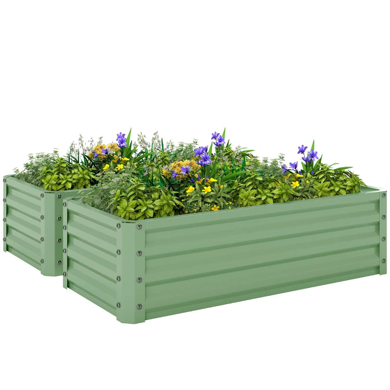 Galvanized Raised Garden Beds, Outdoor Planter Box, Set of 2, for Flowers, Herbs and Vegetables, Light Green
