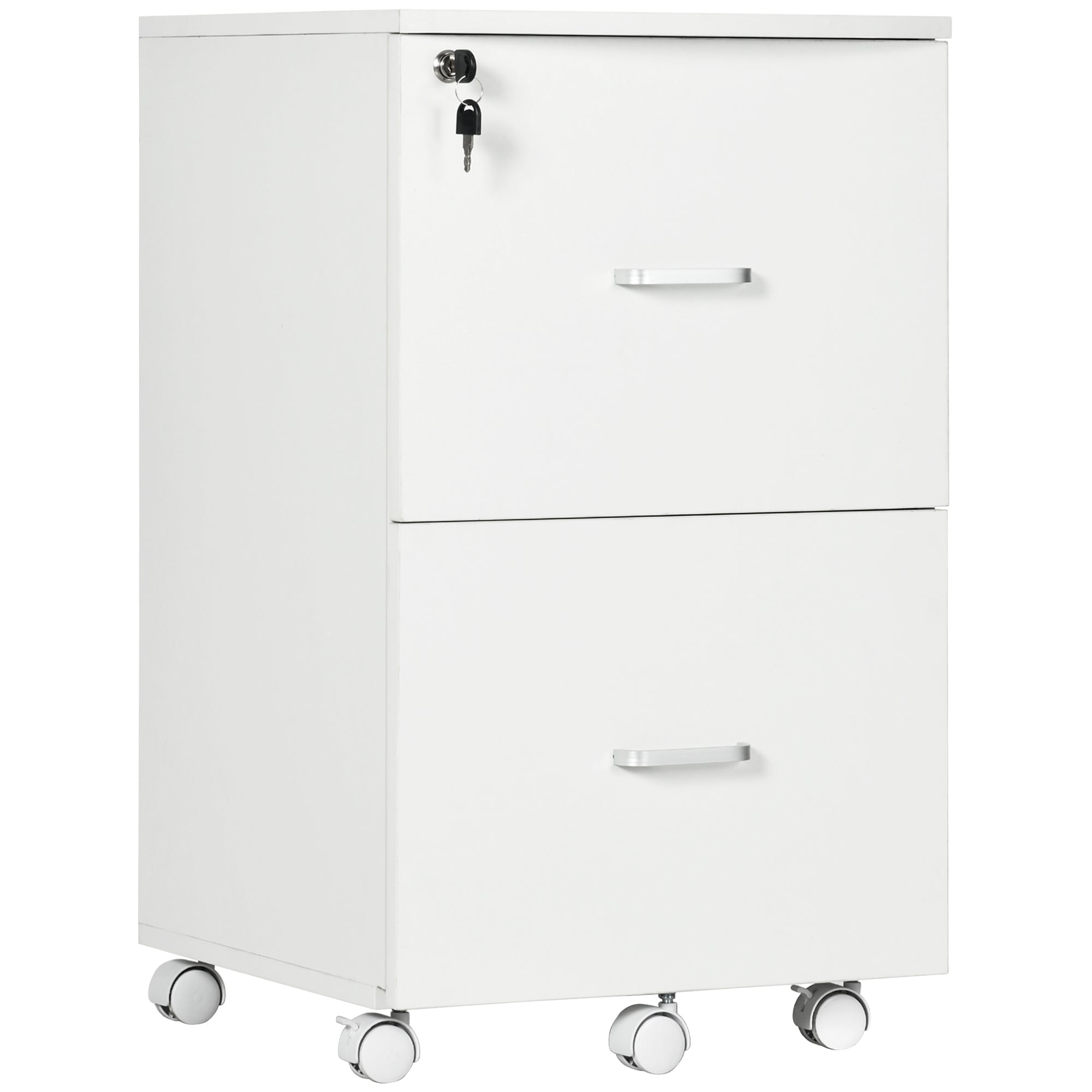 Vinsetto 2 Drawer Wood Mobile File Cabinet with Lock Office Filing Storage Locking Wheels Home Study White 