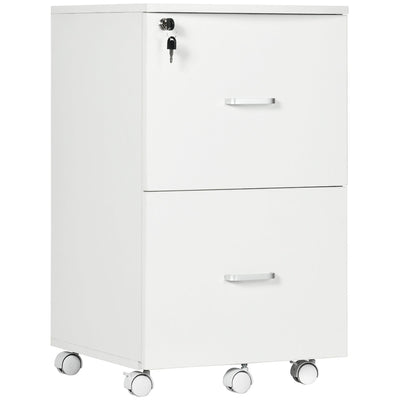 Vinsetto 2 Drawer Wood Mobile File Cabinet with Lock Office Filing Storage Locking Wheels Home Study White 