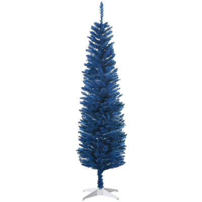 HOMCOM 6ft Deep Blue Pencil Christmas Tree, Slim Artificial Xmas Holiday Decor, Easy Setup 