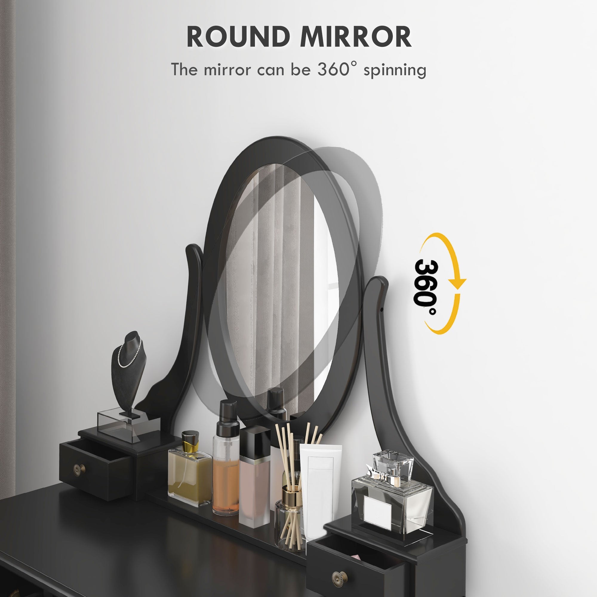 HOMCOM Vanity Dressing Table Set Contemporary Wooden Makeup Desk with Mirror Stool 5 Drawers Black 