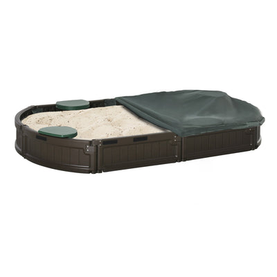 Outsunny Childrens Sandbox with Canopy Cover Corner Seats Easy Assembly Outdoor Sand Play Area for Garden Backyard 