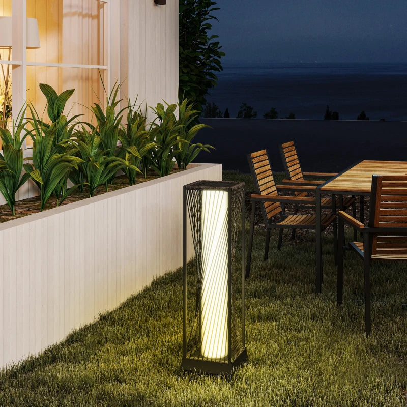Rattan Solar Floor Lamp, Decorative Outdoor Lamp with Auto On/Off LED Lights, IP44 for Patio, Porch, Pathway, Brown