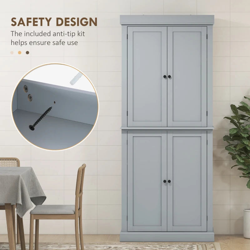 72.5" Freestanding Kitchen Pantry Cabinet with 4 Doors, Grey