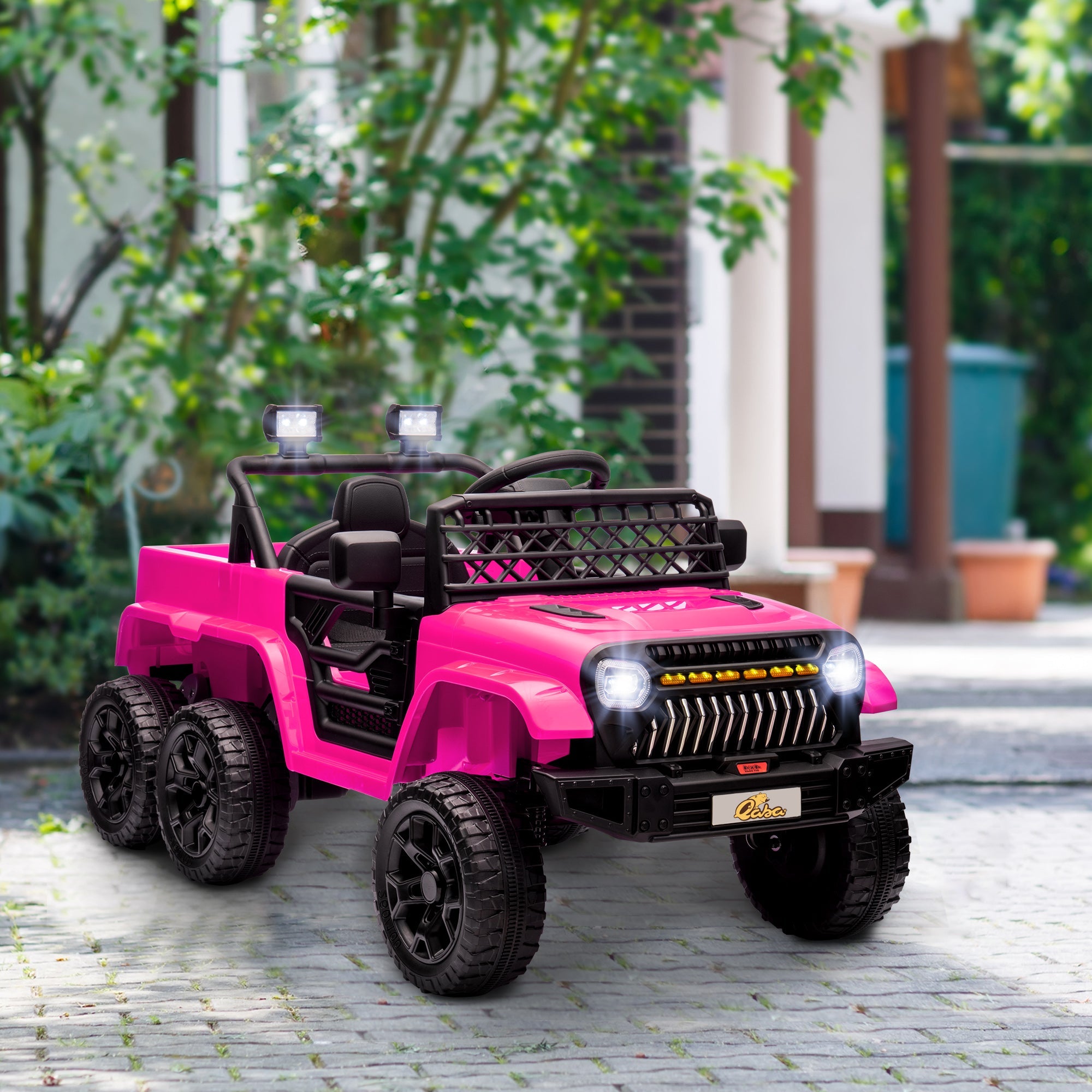 Qaba 12V 4WD/2WD Kids Electric Car w/ Remote Control, Spring Suspension, Back Trailer, Light, Music, Soft Start, Pink 
