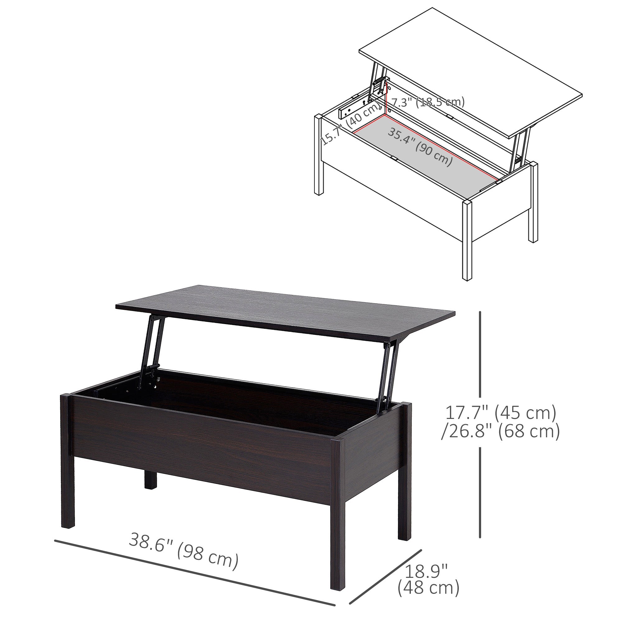 HOMCOM Coffee 39" Modern Lift Top Coffee Table: Center Table with Hidden Storage Compartment for Living Room 