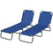 Outsunny Folding Outdoor Lounge Chair Set of 2 Sun Tanning Blue with Reclining Back Breathable Mesh Beach Patio