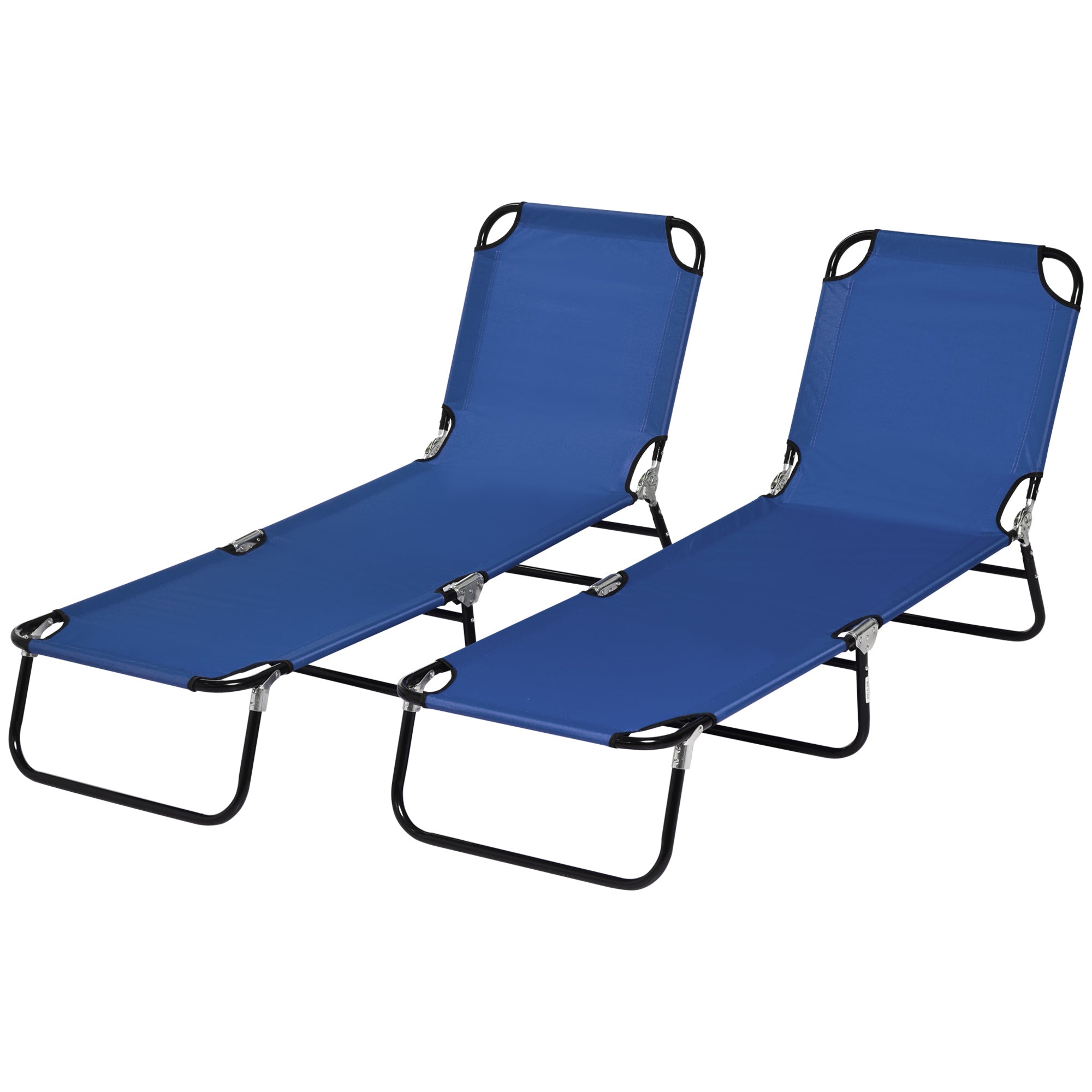 Outsunny Folding Outdoor Lounge Chair Set of 2 Sun Tanning Blue with Reclining Back Breathable Mesh Beach Patio 