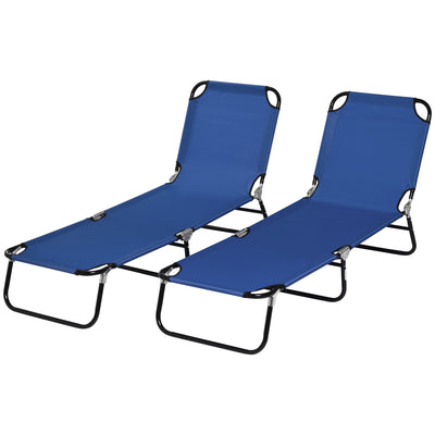 Outsunny Folding Outdoor Lounge Chair Set of 2 Sun Tanning Blue with Reclining Back Breathable Mesh Beach Patio 