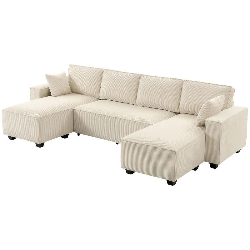 HOMCOM Modern U-Shaped Modular Sectional Sofa with Dual Chaise Lounges, Pocket Spring Cushions & Throw Pillows – Beige