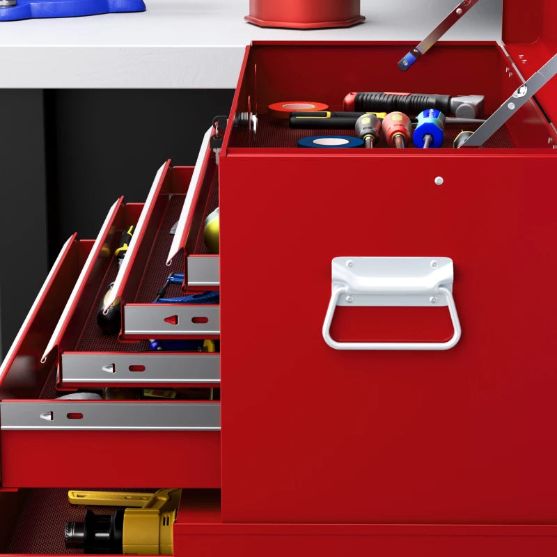 6-Drawer Rolling Tool Chest, 2 in 1 Lockable Storage Cabinet with Hooks, Metal Tool Box for Garage, Workshop, Red