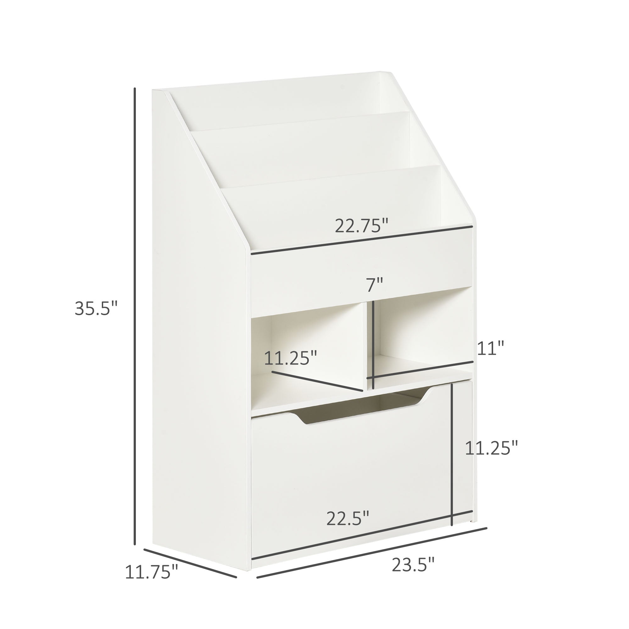 HOMCOM Kids Bookcase Multi Shelf Rack Organizer Storage Drawer Reading Nook Classroom Bedroom Playroom White 