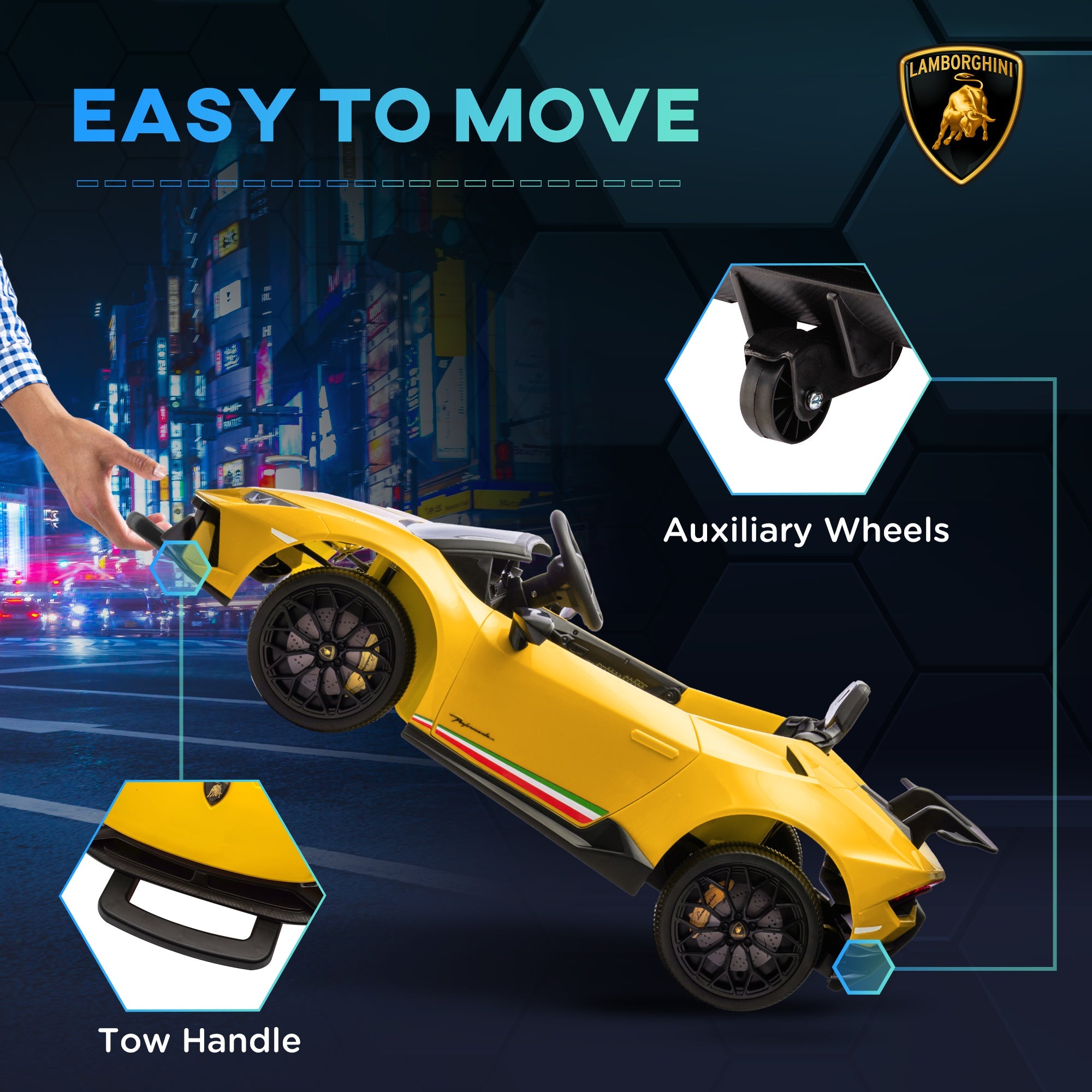 Qaba 12V Lamborghini Huracan Licensed Kids Electric Car with Remote Control, Spring Suspension, Transport Wheels, Yellow 